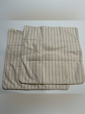 Ballard Designs Set of 2 Vintage Ticking Pillow Covers 20x20 Sage Green Cream